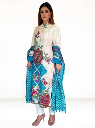 Beige Printed Endi Silk Shalwar Kameez Set