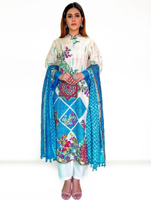 Beige Printed Endi Silk Shalwar Kameez Set