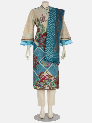 Beige Printed Endi Silk Shalwar Kameez Set