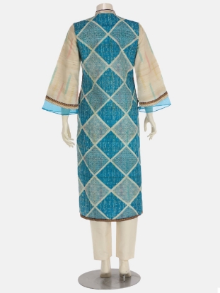 Beige Printed Endi Silk Shalwar Kameez Set