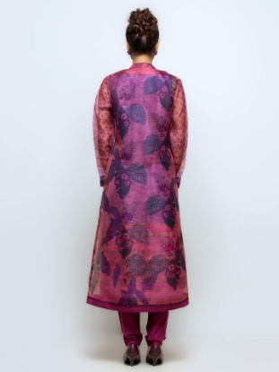 Mauve Printed and Embroidered Joysree Silk Shalwar Kameez Set with Coaty