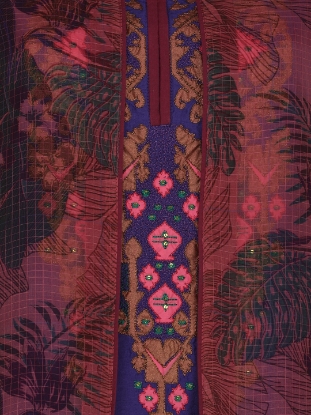 Mauve Printed and Embroidered Joysree Silk Shalwar Kameez Set with Coaty