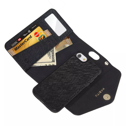 Picture of HABITU iPhone 6/7/8/SE - Selene Crossbody Wallet Case - Black Vegan Leather Wallet Crossbody Bag with Mirror Card Slots & 2 in 1 Removable Magnetic Case