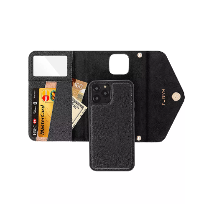 Picture of HABITU iPhone 12 - Selene Crossbody Wallet Case - Black Vegan Leather Wallet Crossbody Bag with Mirror Card Slots & 2 in 1 Removable Magnetic Case