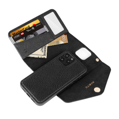 Picture of HABITU iPhone 12 - Selene Crossbody Wallet Case - Black Vegan Leather Wallet Crossbody Bag with Mirror Card Slots & 2 in 1 Removable Magnetic Case