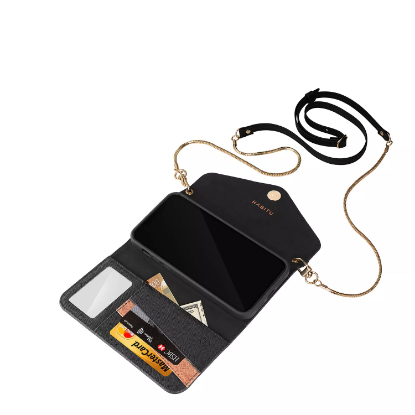 Picture of HABITU iPhone 12 - Selene Crossbody Wallet Case - Black Vegan Leather Wallet Crossbody Bag with Mirror Card Slots & 2 in 1 Removable Magnetic Case