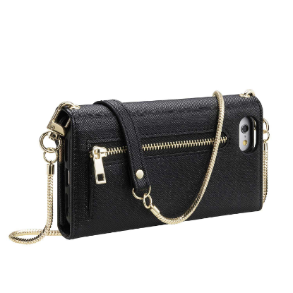 Picture of HABITU iPhone 12 Pro Max - Selene Crossbody Wallet Case - Black Vegan Leather Wallet Crossbody Bag with Mirror Card Slots & 2 in 1 Removable Magnetic Case