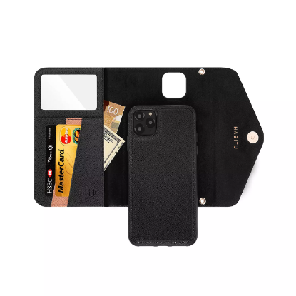Picture of HABITU iPhone 12 Pro Max - Selene Crossbody Wallet Case - Black Vegan Leather Wallet Crossbody Bag with Mirror Card Slots & 2 in 1 Removable Magnetic Case