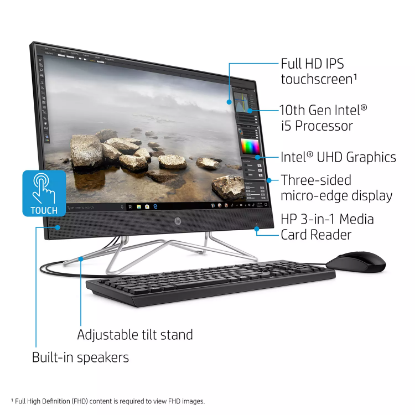 Picture of HP - 23.8" Full HD Touch All-in-One - 10th Gen Intel Core i5 - 8GB RAM + 16GB Intel Optane Memory - 1TB Hard Drive - USB Black Wired Keyboard and Mouse Combo - HP Privacy Camera - 2 Year Warranty Care Pack - Windows 10 Home
