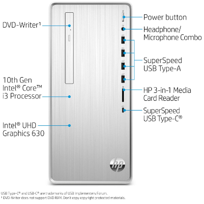 Picture of HP - Pavilion - DesktopTower - 10th Gen Intel Core i3 - 4GB+16GB Intel® Optane™ Memory - 1TB Hard Drive - USB Black Wired Keyboard and Mouse Combo - 2 Year Warranty Care Pack - Windows 10 Home