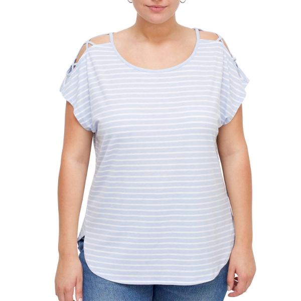 Plus Size Open Shoulder Criss Cross Short Sleeve Top