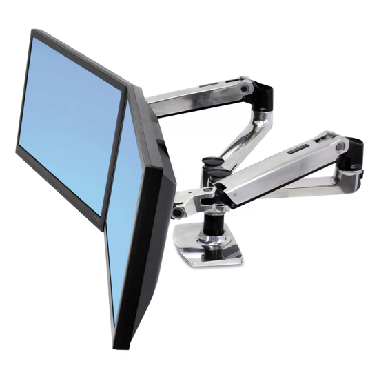 Picture of Ergotron LX Dual Side-by-Side Arm for WorkFit-D Sit to Stand Desk Polished Aluminum/Black