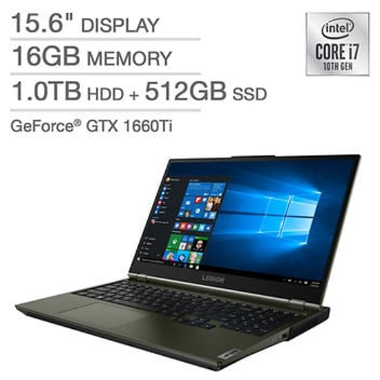 Picture of Lenovo LEGION 5 15.6" Gaming Laptop - 10th Gen Intel Core i7-10750H - GeForce GTX 1660Ti - 144Hz 1080p Display - Moss Green