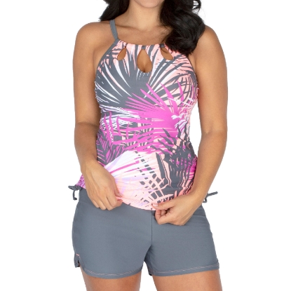 Free Country Ladies 2-piece Swim Set With High Neck Keyhole Tankini & Swim Short
