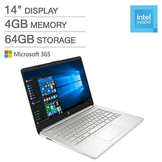 Picture of HP 14" Laptop - Intel Pentium Silver - 1080p - Windows 10 in S Mode - Microsoft 365 Personal (1-Year Subscription)