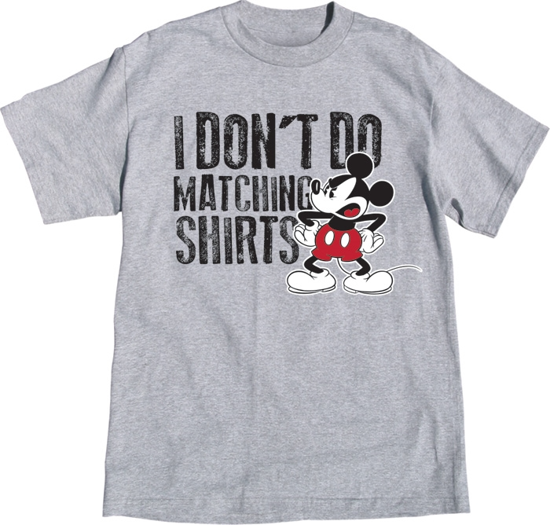 Picture of Adult Size Unisex Tee Shirt Mickey Don't Do Matching Gray