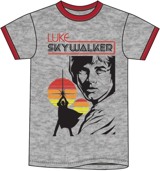 Picture of Adult Unisex Ringer T Shirt Star Wars Luke Skywalker Gray