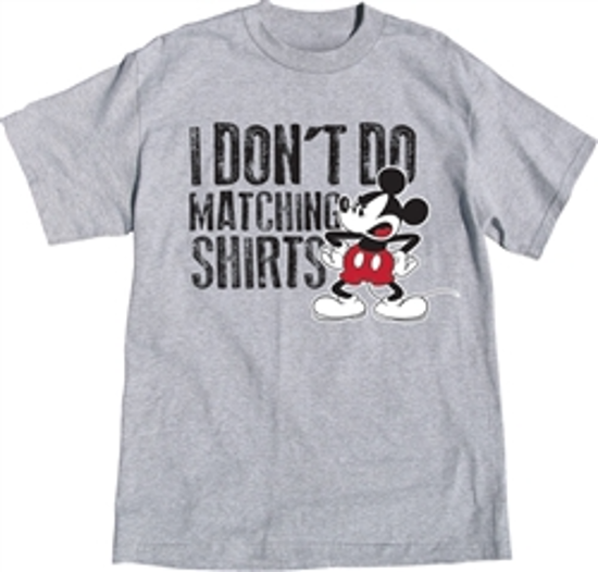 Picture of Adult Size Unisex Tee Shirt Mickey Don't Do Matching Gray
