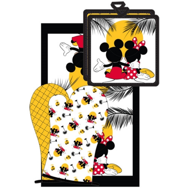 Picture of Disney Mickey Minnie 3pc Kitchen Towel Set Sunset Multi Oven Mitt Dish Towel Pot Holder