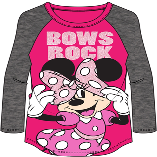 Picture of Youth Girls Bows Rock Minnie Mouse Long Sleeve Tee Pink Gray