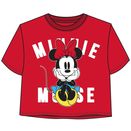 Picture of Disney Minnie Mouse Sitting on Text Junior Crop Top Red Large