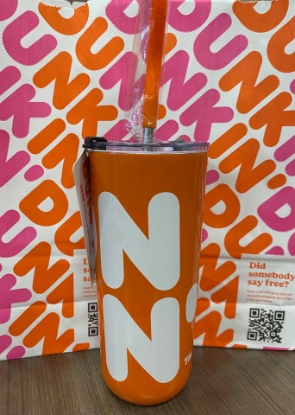 Picture of New Orange DUNKIN DONUTS 22oz Stainless Steel Sipper With Straw 2021 Tumbler