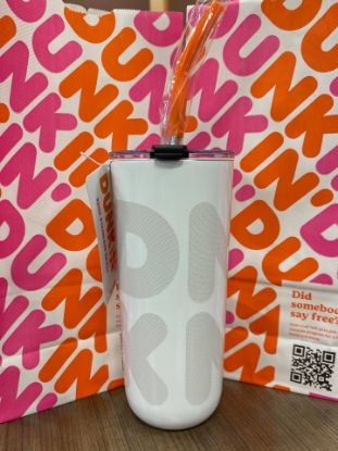 Picture of DUNKIN DONUTS 2021 White DNKN Logo 22oz Stainless Steel Sipper With Straw