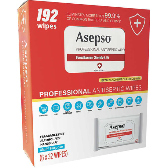 Picture of Asepso Professional Antiseptic Wipes, Multi-Purpose, 192 Wipes
