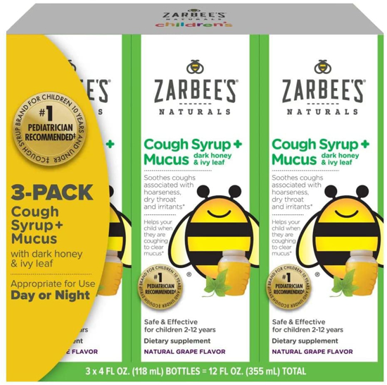 Picture of Zarbee's Naturals Children's Cough Syrup + Mucus with Dark Honey & Ivy Leaf, Natural Grape Flavor, 4 oz Bottles (Pack of 3)