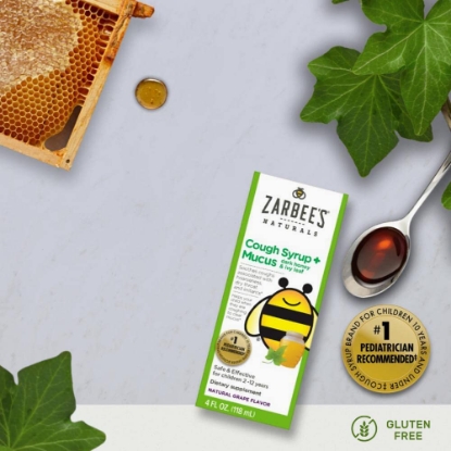 Picture of Zarbee's Naturals Children's Cough Syrup + Mucus with Dark Honey & Ivy Leaf, Natural Grape Flavor, 4 oz Bottles (Pack of 3)