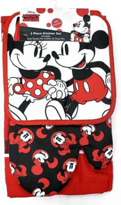 Picture of Disney Oven Mitt Pot Holder & Dish Towel 3 pc Kitchen Set (Minnie Mouse Red)