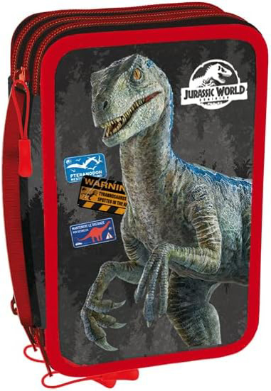 Picture of Jurassic World Red Pencil Case 3 Compartments with Zips