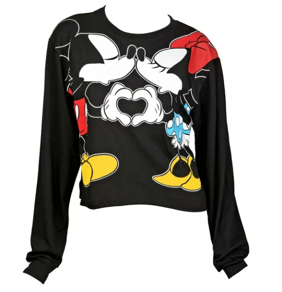 Picture of Disney Mickey and Minnie Kisses Juniors Long Sleeve Crop Top Small