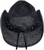 Picture of Black Straw Cowboy Hat Stud Band Cowgirl Western Medium Size 7 Wide Brim
