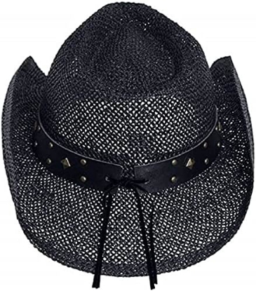 Picture of Black Straw Cowboy Hat Stud Band Cowgirl Western Medium Size 7 Wide Brim