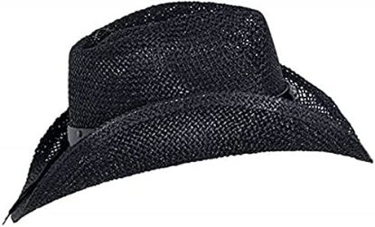 Picture of Black Straw Cowboy Hat Stud Band Cowgirl Western Medium Size 7 Wide Brim