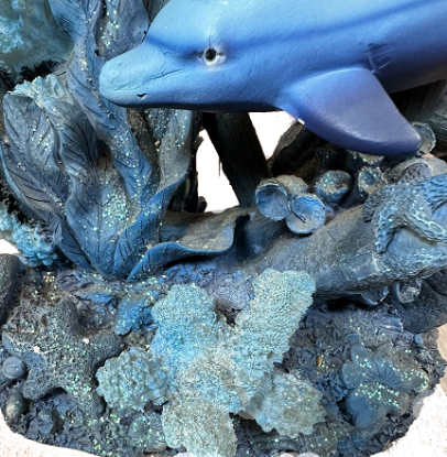 Picture of BLUE Sea Dolphin & Ship WHEEL SET  Home & Garden Statue Home Decor