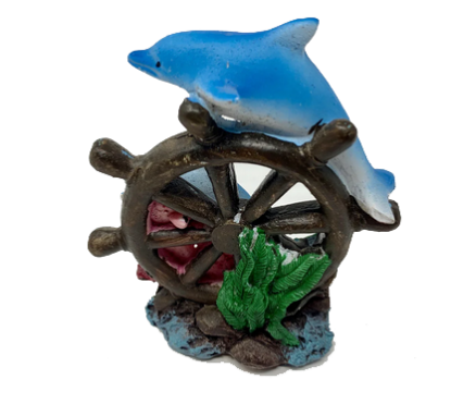 Picture of BLUE Sea Dolphin & Ship WHEEL SET  Home & Garden Statue Home Decor