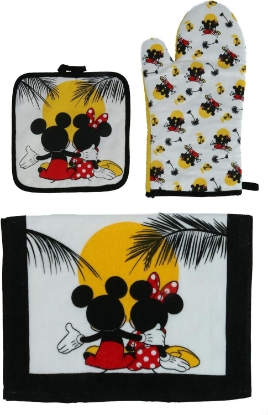 Picture of Disney Mickey Minnie 3pc Kitchen Towel Set Sunset Multi Oven Mitt Dish Towel Pot Holder