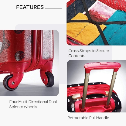 Picture of AMERICAN TOURISTER Kid's Disney Hardside Luggage with Spinner Wheels, Minnie Mouse Red Bow, 2-Piece Set (21/28)