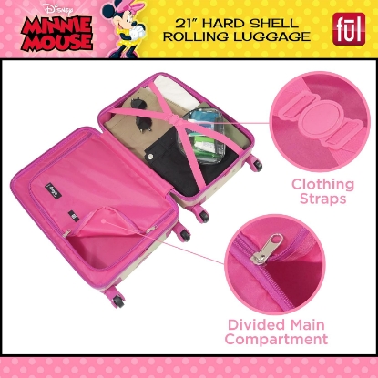 Picture of Disney Minnie Mouse 21 Inch Kids Rolling Luggage, Hardshell Carry On Suitcase with Wheels, Pink