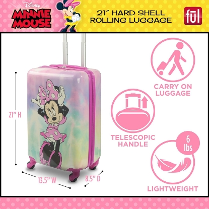Picture of Disney Minnie Mouse 21 Inch Kids Rolling Luggage, Hardshell Carry On Suitcase with Wheels, Pink