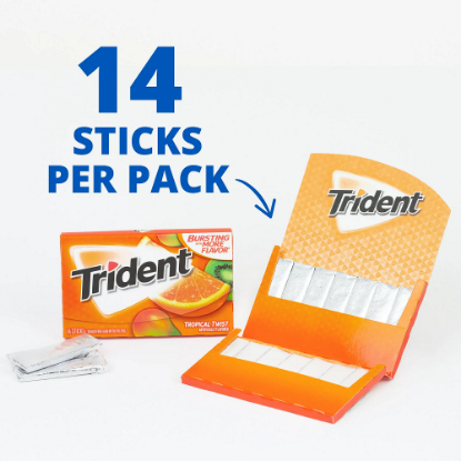 Picture of Trident Tropical Twist Sugar Free Gum, 14 Pieces Pack