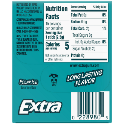 Picture of Extra Polar Ice Sugarfree Chewing Gum, 15 Stick Single Pack