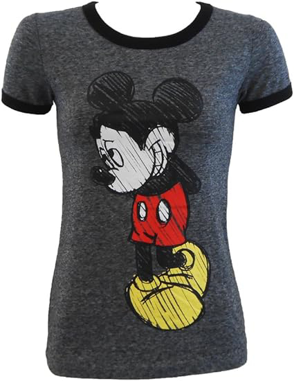 Picture of Disney Mickey Mouse Shy Ladies Junior Black Fit Ringer T-Shirt
