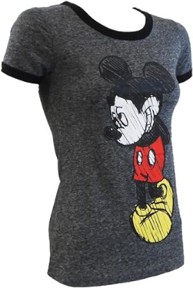 Picture of Disney Mickey Mouse Shy Ladies Junior Black Fit Ringer T-Shirt