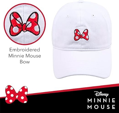 Picture of Disney Minnie Bow Patch Adjustable Baseball Cap Hat White One Size