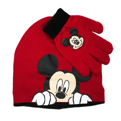 Picture of Disney Peeking Mickey Beanie Hat and Gloves Adult Unisex Size: One size Red Black