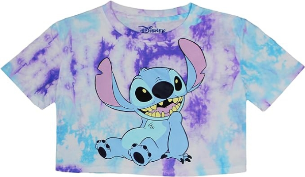 Picture of Disney Stitch Tie Dye Crop Top Shirt for Junior Girls Blue Small