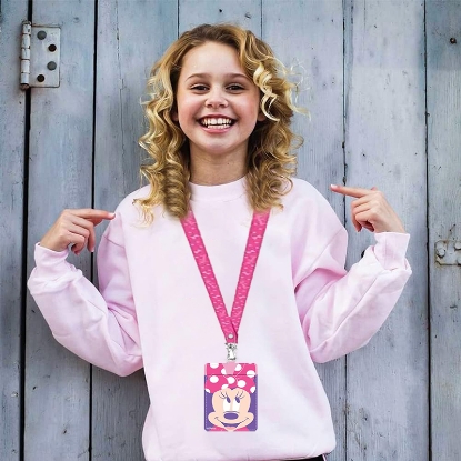 Picture of Disney Minnie Mouse Smile Lanyard With Deluxe Faux Leather Card Holder And Polyester Strap